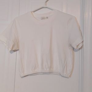 White crop top with elastic bottom